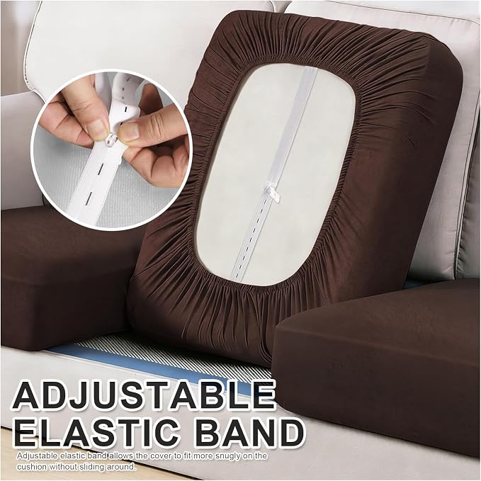 molasofa Leather Like Couch Cushion Covers Sofa Slipcovers Sets Couches Furniture Protector Covers for Sectional Armchair Loveseat Stretch Spandex Fabric, Machine Washable (3 Cushion Sofa, Chocolate) - Image 3