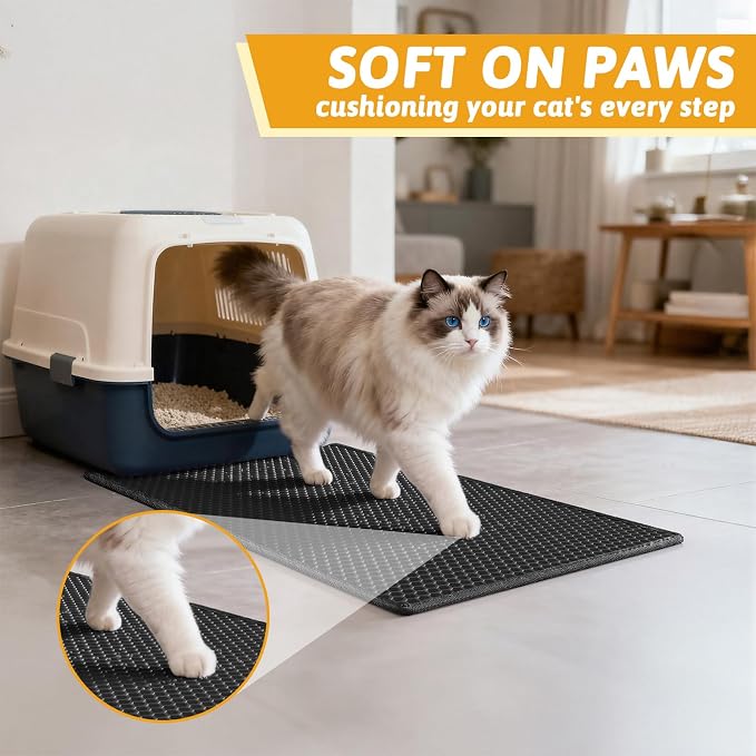 Pieviev Cat Litter Mat Double Layer Waterproof Urine Proof Trapping Mat 1 Pack (Black, 24x15 Inch (Pack of 1)) | Honeycomb Design Catches Scattered Particles to Stop Tracking, Urineproof Base Protects Floors, Easy to Clean - Image 4