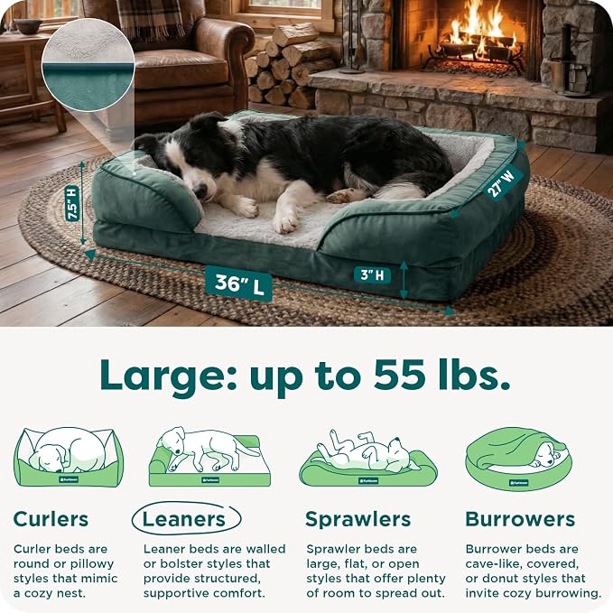 Furhaven Orthopedic Dog Bed for Large/Medium Dogs w/ Removable Bolsters & Washable Cover, For Dogs Up to 55 lbs - Plush & Velvet Waves Perfect Comfort Sofa - Celadon Green, Large - Image 3