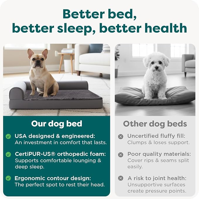 FurHaven Orthopedic Dog Bed for Medium Dogs, L-Shaped Chaise Mattress with Orthopedic Egg Crate & a Solid Orthopedic Foam Base for Joint Support, Washable Cover, Medium, Plush & Velvet, Platinum Gray - Image 7