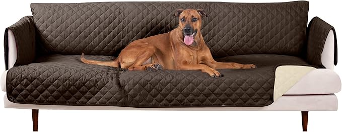 Furhaven Water-Resistant & Reversible XL Sofa/Couch Cover Protector for Dogs, Cats, & Children - Two-Tone Pinsonic Quilted Living Room Furniture Cover - Espresso/Clay, Extra Large Sofa by FurHaven
