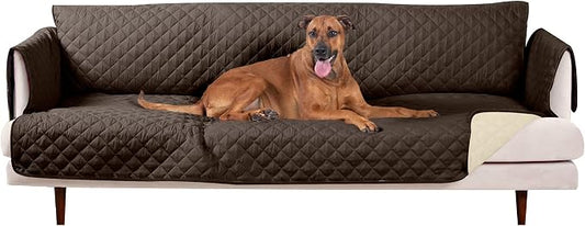 Furhaven Water-Resistant & Reversible XL Sofa/Couch Cover Protector for Dogs, Cats, & Children - Two-Tone Pinsonic Quilted Living Room Furniture Cover - Espresso/Clay, Extra Large Sofa by FurHaven