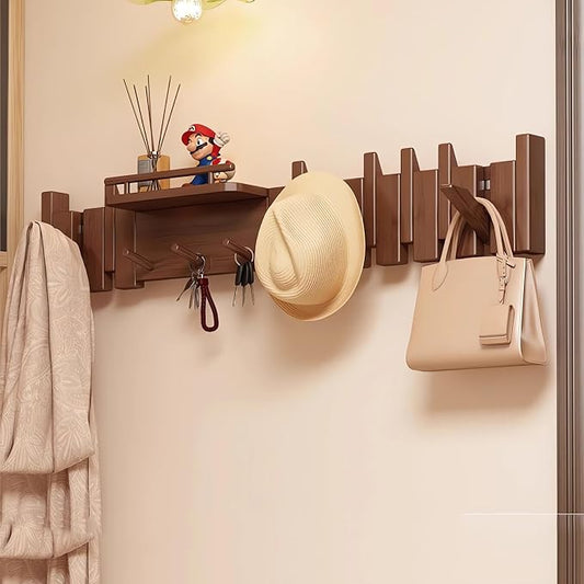 Wall Mounted Coat RackHooks Piano Key Hangers Natural Solid Wood Hanger Non-Woven Fabric Clothes Hangers for Closet, Kitchen, Bedroom, Bathroom, Entryway (Innovate-Walnut, 12 Hooks) by MurphyBedKitMattresFrame