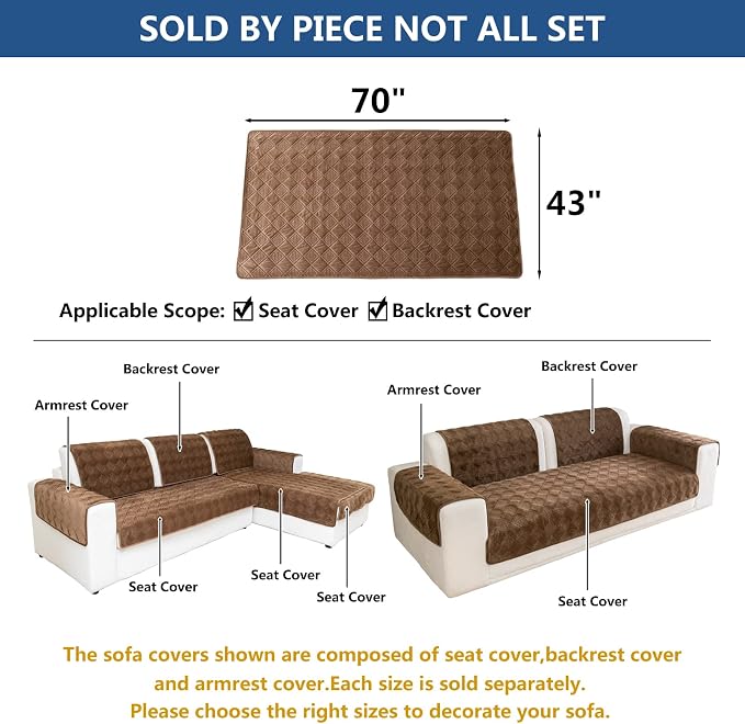 Eismodra Sectional Couch Covers,L Shape Sofa Slipcover Furniture Protector for Dogs Cats Pet Chaise Lounge 3 Cushion Couch Loveseat,Light Brown 43 x 70 inches (Only 1 Piece) - Image 5