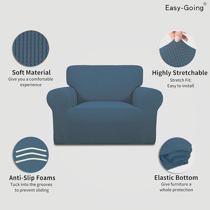 Easy-Going Stretch Oversized Chair Slipcover with Arm Washable Bluestone | 1-Piece Large chair covers armchair Furniture Protector for Living Room chair and a half cover Soft For Kids, Pet. - Image 3