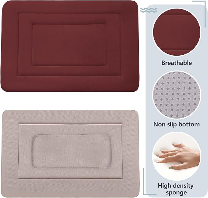 Dog Bed Soft Dog Crate Bed Pad Mat, 36 in Non Slip Bottom Washable Beds for Medium and Large Dogs, Pet Bed Mattress Kennel Pad, Dark Red - Image 2