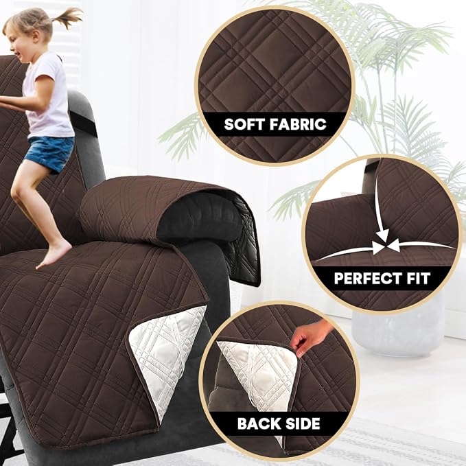 PrinceDeco Recliner Cover 100% Waterproof Couch Cover Sofa Cover for Living Room Water Resistant Furniture Protector with Elastic Straps for Pets Dog(Recliner28,Brown) - Image 4