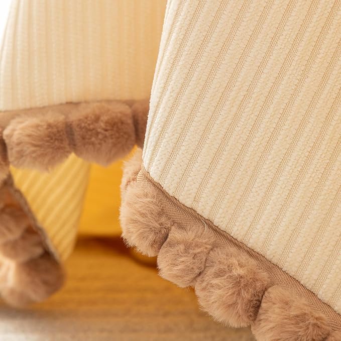 DREAMINGO Striped Chenille Couch Cover Blanket Washable Furniture Protector for Pets/Kids Farmhouse Modern Style Decorative Sofa Throw Cover for Living Room, Pom Pom Trim, Cream Beige, 71"x150" - Image 7