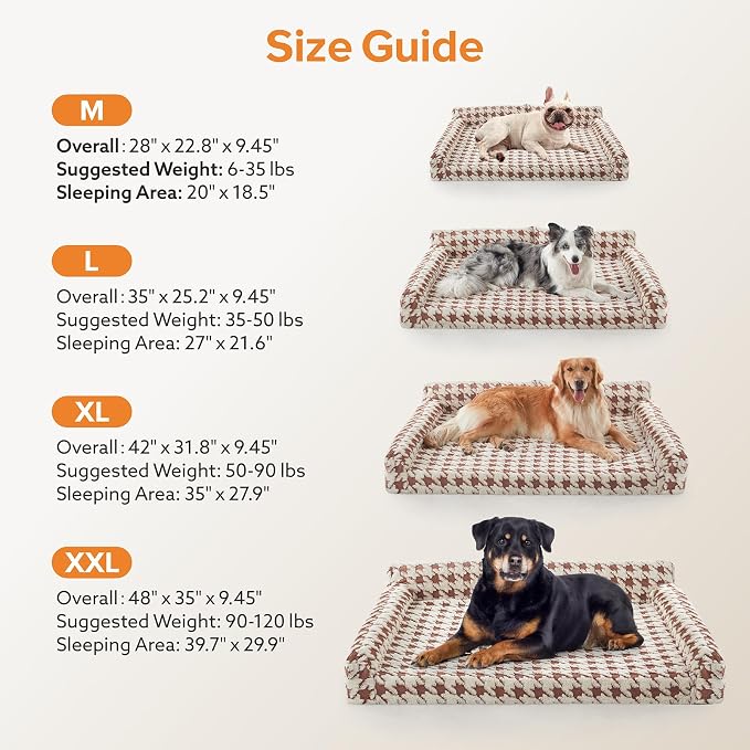 FURTIME Orthopedic Dog Bed Medium Size Dog, Medium Washable Memory Foam Pet Couch Bed with Removable Washable Cover, Non-Slip Bottom with Bolster Sides, Brown - Image 6