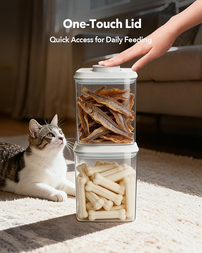 Dog Food Storage Containers Set with One-Touch Lid, 2-Pack (2.8 QT / 2.65 L) BPA-Free Cat Food Storage Container，Stackable Durable PET, Best for Dog Treats, Supplements & Daily Feeding - Image 3