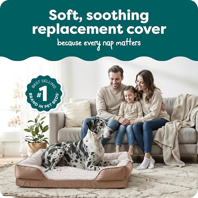 FurHaven Dog Bed Cover Replacement, Sofa-Style Design with Soft, Breathable Fabric for Cozy Comfort, Machine Washable, Jumbo Plus XXL, Plush & Velvet Waves, Brownstone - Image 2