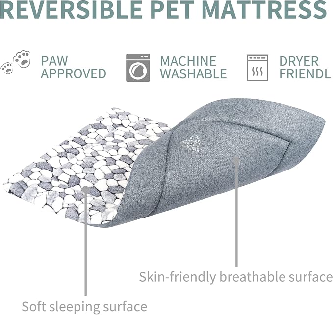 VANKEAN Dog Crate Pad Bed Mat Reversible (Warm & Cool), Soft Pet Sleeping Mat Dog Bed for Crate Suitable for Small to XX-Large Dogs and Cats, Machine Washable Crate Beds, Grey Stone Pattern - Image 4