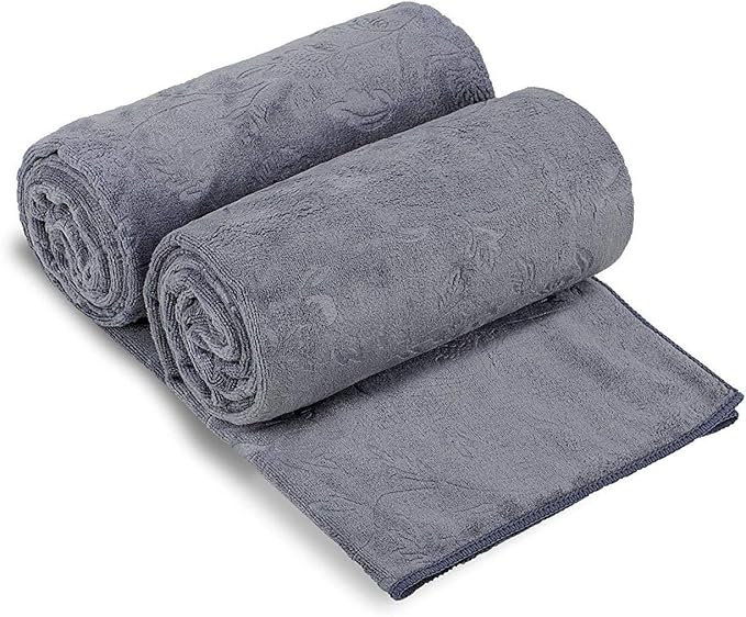 JML Large Microfiber Bath Towels Set of 2, 30" x 60", Grey Floral, | Hanging Loop, Soft, Absorbent, Quick Dry for Hair Wrap, Sauna, Swimming Pool, Shower, Spa by JML
