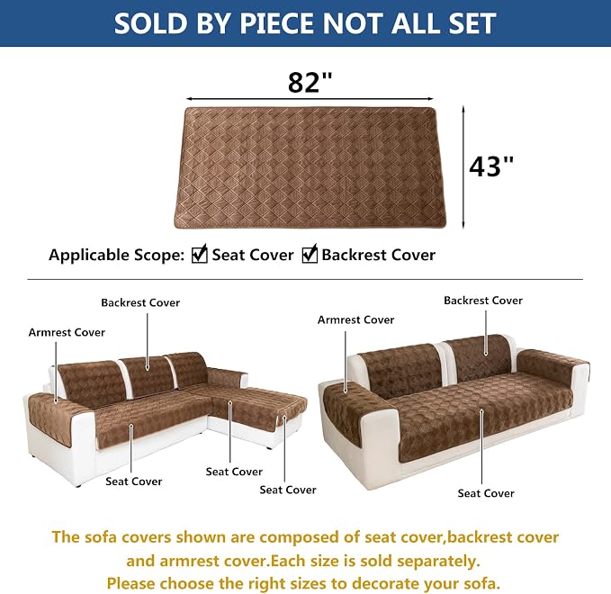 Eismodra Sectional Couch Covers,L Shape Sofa Slipcover Furniture Protector for Dogs Cats Pet Chaise Lounge 3 Cushion Couch Loveseat,Light Brown 43 x 82 inches (Only 1 Piece) - Image 5