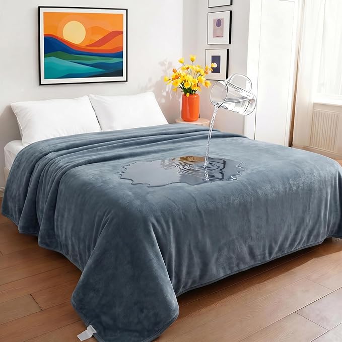 Sunheir Waterproof Blanket for Bed, Reversible Soft Flannel Twin Bed Blanket 60" x 80", Leakproof Throw Spill-Proof Dog Pet Blanket for Couch Cover, Furniture, Camping, Travel, Grey by SUNHEIR
