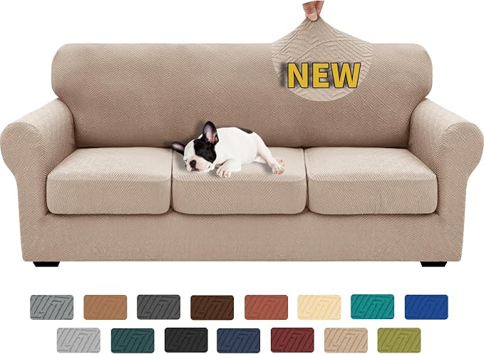 XINEAGE 2026 New 4 Pieces Couch Covers for 3 Cushion Couch Super Stretch Thick Soft Sofa Cover Anti Slip Sofa Slipcover Dogs Cats Furniture Protector (Khaki, 71"-91") by XINEAGE