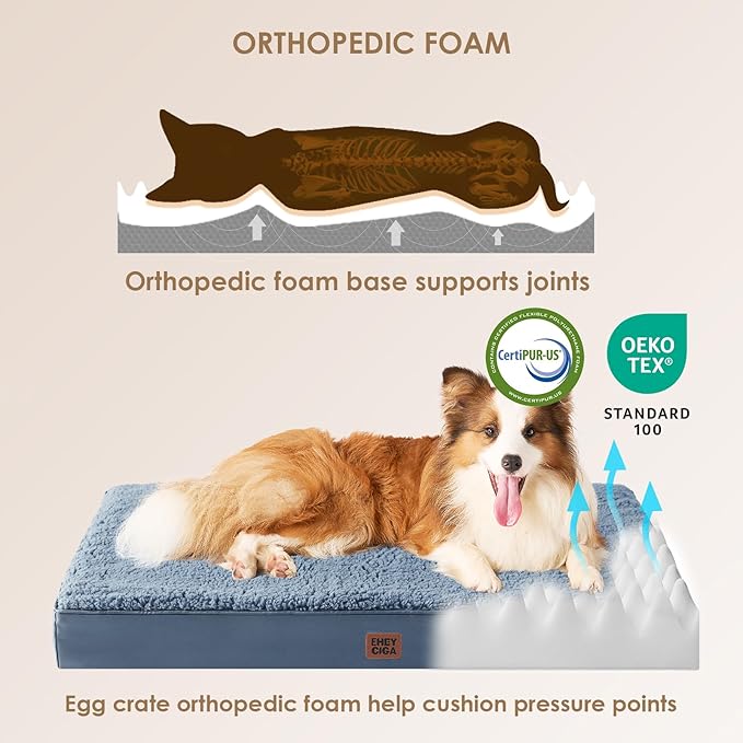 EHEYCIGA Orthopedic Dog Bed Extra Large with Removable Washable Cover, 44IN | Egg Crate Foam Support, Durable Oxford fabric, Non-Slip Bottom, Machine Washable, Soft Waterproof Plush Pet Bed Mat For Crate - Image 4