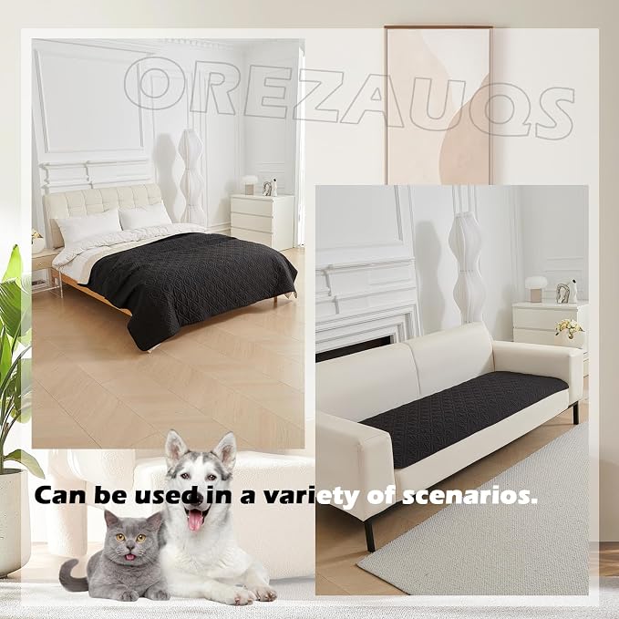 Waterproof Blanket Dog Bed Cover Non Slip Large Sofa Cover Dog Blanket for Couch Protection Pet Blanket for Furniture Bed Couch Sofa Reversible (Black,210 * 260cm) - Image 3