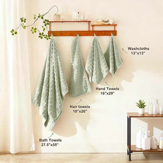 COZYART Lint Free 8 Pcs Bathroom Towel Set Ultra Soft Microfiber Sage Green | Ultra Soft, Fluffy, Thick, Highly Absorbent, Quick Dry, No Shedding, No Pilling, Fade Resistant, Durable, Long-lasting - Image 5