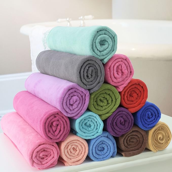 JML Microfiber Bath Towel Set, 27" x 55", 6 Pack, Purple/Grey/Light Blue | Extra Absorbent, Fast Drying, Lint Free, Fade Resistant, Hanging Loop, Multipurpose for Swimming, Fitness, Sport, Yoga - Image 5