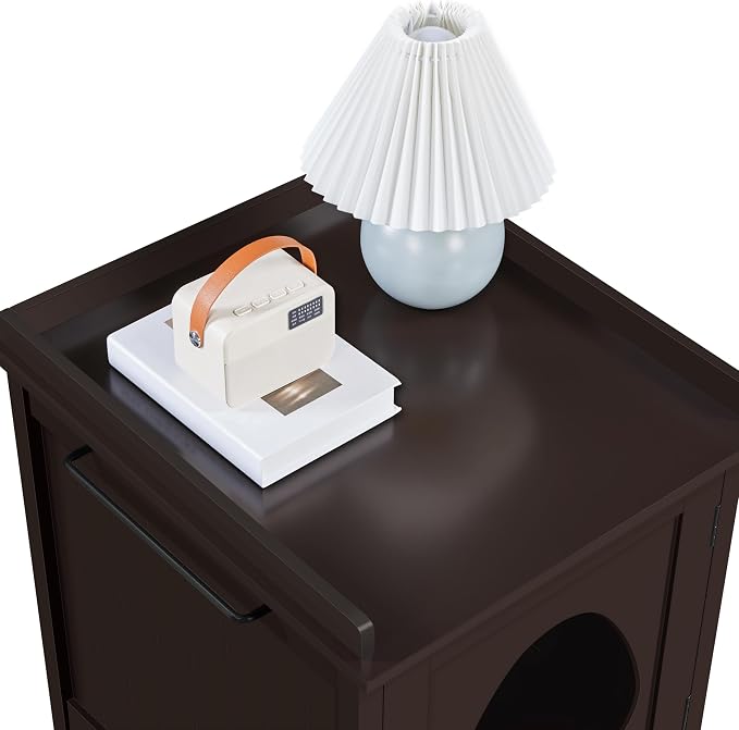 Yaheetech Cat Litter Box Enclosure, Hidden Litter Box Furniture with Side Towel Bar, Wooden Cat Washroom, Storage Cabinet, Indoor Pet House, Side Table Nightstand, Espresso - Image 5