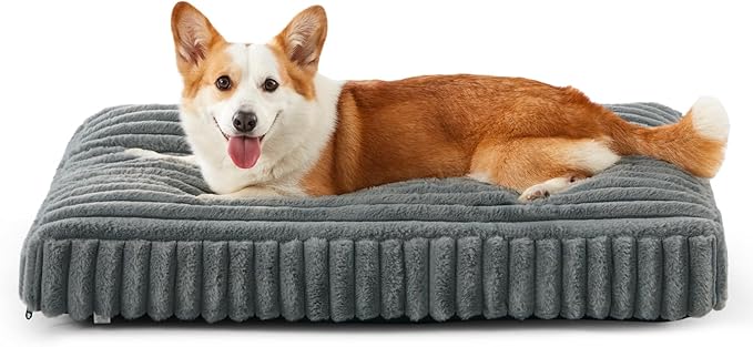 Dog Bed Medium Size Dog, Flat Pet Beds with Removable Washable Cover, Pet Mat Cute Crate Bed Thick Shredded Chopped Crate Foam & Anti Slip Bottom for Indoor, 29"x21"x3" Grey by FURTIME