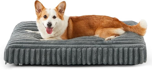 Dog Bed Medium Size Dog, Flat Pet Beds with Removable Washable Cover, Pet Mat Cute Crate Bed Thick Shredded Chopped Crate Foam & Anti Slip Bottom for Indoor, 29"x21"x3" Grey by FURTIME