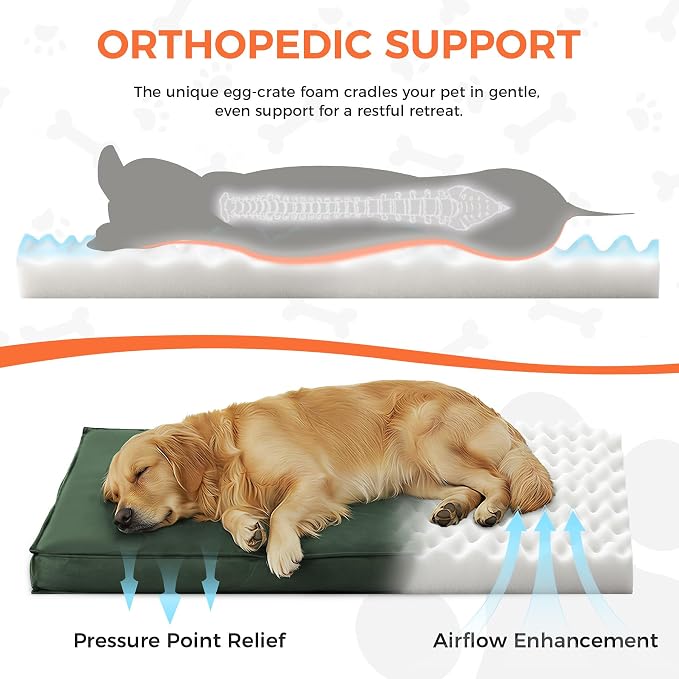 Outdoor Dog Bed Large Sized Dog, XXL Waterproof Dog Bed, 47x29x3.5 Inch, Orthopedic Dog Bed with Removable Washable Cover, Rectangle Egg Crate Foam Pet Bed for Camping, Outside, Dark Green - Image 4
