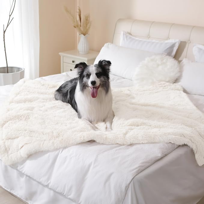 gogobunny Waterproof Dog Blanket, 33x77 Inch, Cream | Waterproof, Couch & Furniture Protection, Super Soft Reversible Throw, For Large Dogs & Cats, Calming Washable Fur & Sherpa - Image 5