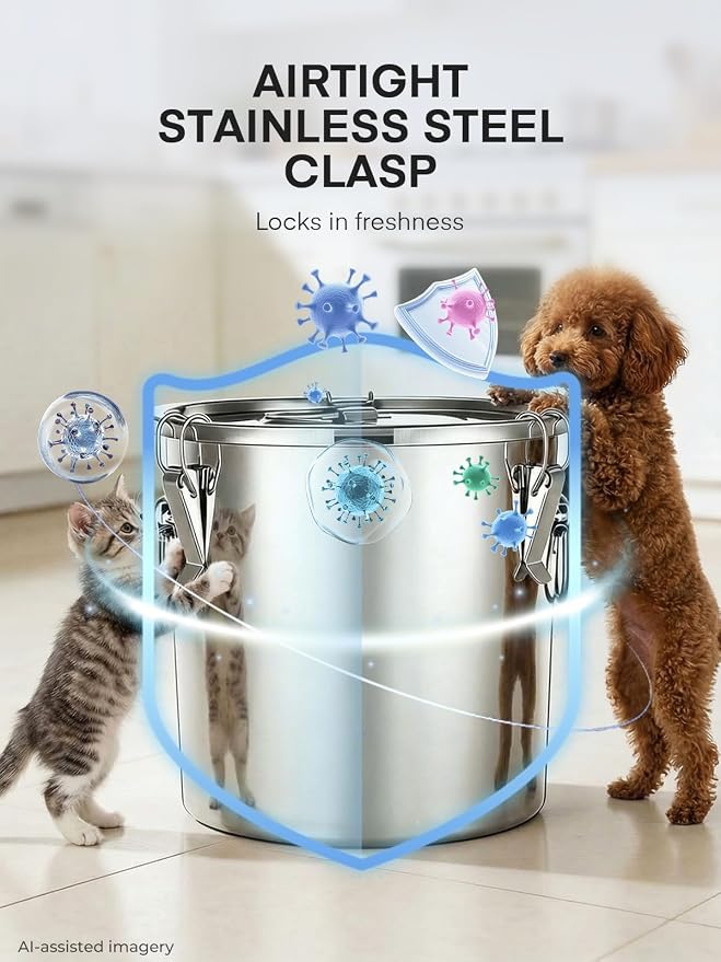 Stainless Steel Dog Food Storage Container, 25/30LB Airtight Moisture Proof | Dog Food Bin with Locking Lid, Keep Kibble Fresh for Dogs Cats, Home Kitchen Garage Use, Easy to Clean - Image 3