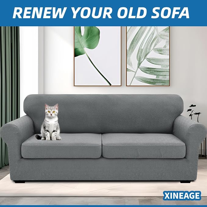 XINEAGE 2026 New 3 Pieces Couch Covers for 2 Extra Large Cushion Sofa Super Stretch Sofa Cover for 2 Large Seat Universal Loveseat Slip Cover for Living Room (Light Gray), 71"-91"(2 Cushions) - Image 4