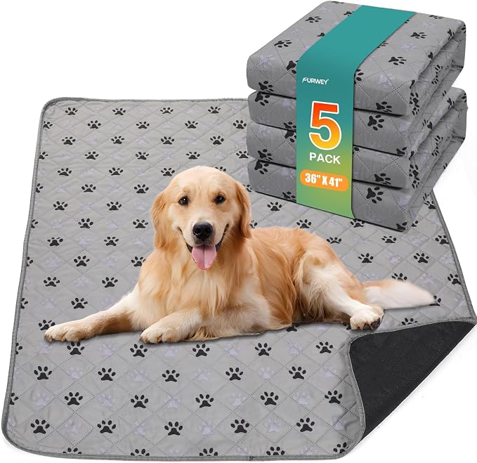 FURWEY 5 Pack Large 36"X41"Washable Pee Pads for Dogs Super Absorbent Dog Training Pads Non-Slip Waterproof Pet Training Pads Mats Whelping Pads for Dogs Cats Puppy by FURWEY