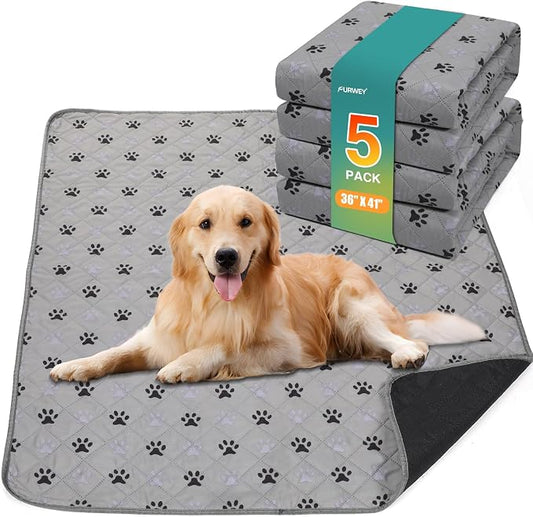FURWEY 5 Pack Large 36"X41"Washable Pee Pads for Dogs Super Absorbent Dog Training Pads Non-Slip Waterproof Pet Training Pads Mats Whelping Pads for Dogs Cats Puppy by FURWEY