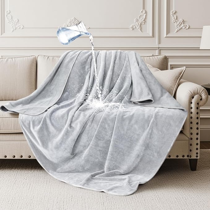 LOOBANI Waterproof Blanket for Couch, Reversible Leakproof, 40"x60" | Pet Blanket for Large Dogs, Soft Flannel & Coral Fleece Sofa Blanket, Stain-Proof for Bed Cover, Travel, Light Grey by LOOBANI