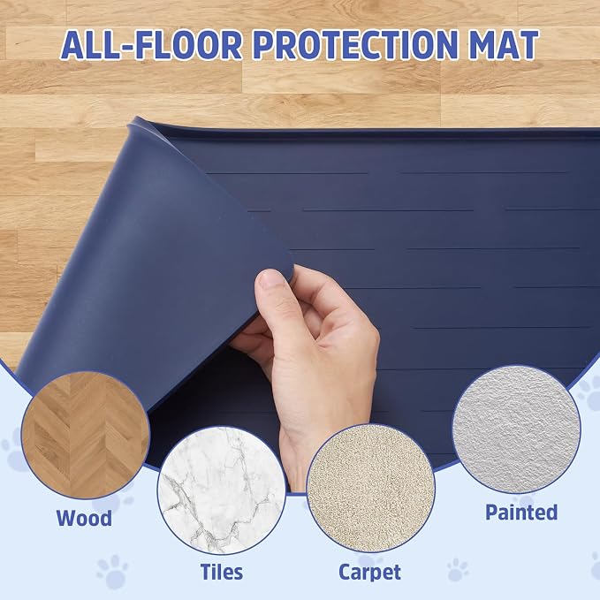 Large Dog Mats for Food and Water, 40"x30" Waterproof Pet Food Mats for Floor Nonslip Silicone Bowl Mats with Raised Edges - Image 7