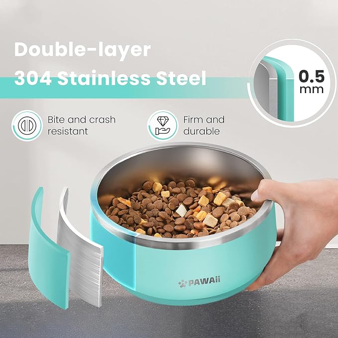 Pawaii Dog Bowl, 68 oz Stainless Steel Food and Water Bowl, ID Tag, 1 Pack | Double-Wall Design,Non-Slip Rubber Base,Dishwasher Safe,Smooth Open Design, Not a Slow Feeder,Easy-Rinse Interior - Image 2