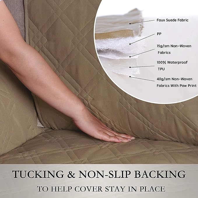 Turquoize 100% Waterproof Chair Covers for Living Room Couch Cover for Pets Chair Protector Sofa Cover for Dogs Non-Slip Sofa Protector Furniture Cover for Dogs, Kids, Cats (Chair, Taupe) - Image 5