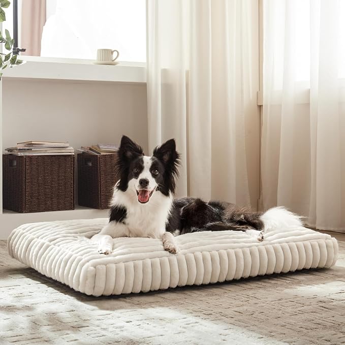 Dog Beds for Small Dogs, Flat Pet Beds with Removable Washable Cover, Pet Mat Cute Dog Crate Bed Thick Shredded Chopped Crate Foam & Anti Slip Bottom for Indoor, 23"x18"x3" Cream - Image 5