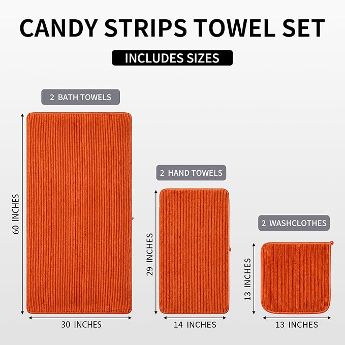 6 Piece Bath Towel Set, 30"x60" Towels, Burnt Orange | Microfiber,Quick dry, Highly Absorbent,shower towels for bathroom gym,2 large Bath towels,2 hand towels,2 washcloths - Image 8