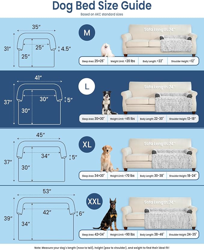 Calming Large Dog Bed for Couch, 41 x 37 inch Removable Couch Cover for Dogs Washable, Non-Slip Fluffy Plush Dog Sofa Mat for Furniture Protector - Grey - Image 6