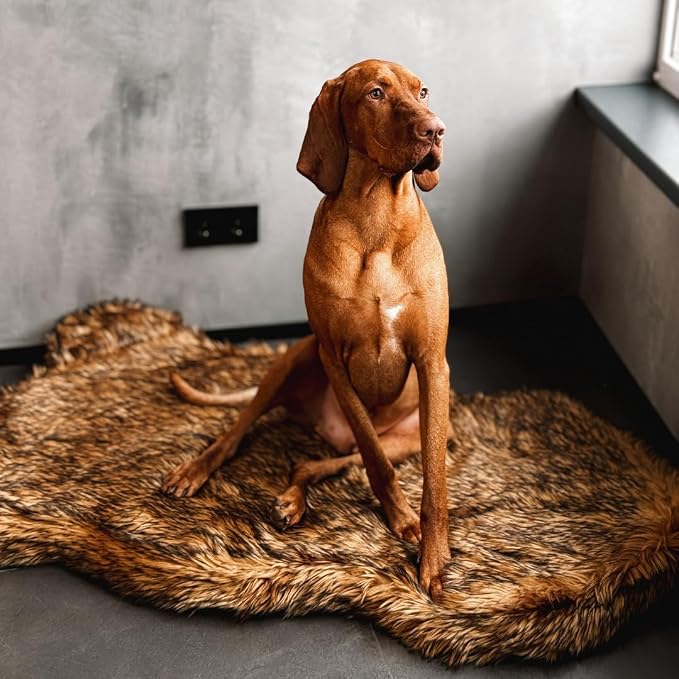 Faux Fur Orthopedic Dog Bed, Memory Foam, Brown 40"x25" | Plush Washable Dog Rug with Waterproof Machine Washable Cover, Calming for Anxious Senior Dogs, Relieves Joints - Image 7