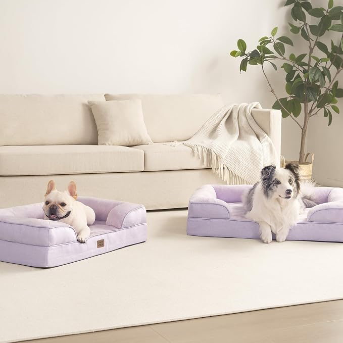 EHEYCIGA Orthopedic Dog Beds Large Sized Dog, Waterproof Washable Pet Bed | Non-Slip Bottom and Egg-Crate Memory Foam Dog Couch Bed with Washable Removable Cover, Lilac - Image 8