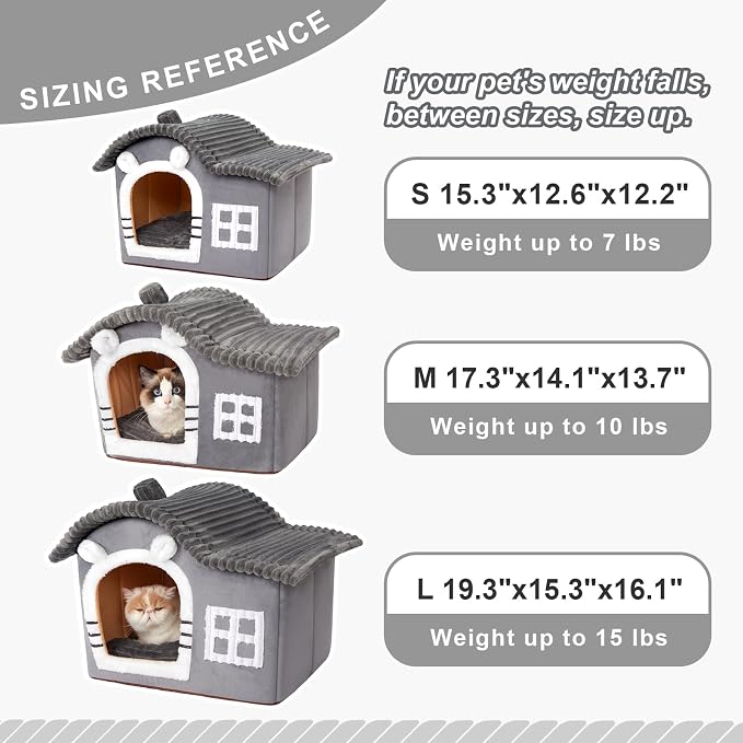 Jiupety Bear Cat Houses for Indoor Cats, Chimney Cute Cat Bed Cave, Enough Interior Space, Cartoon Soft Pet House Up to 3-10 lbs Kitten, Gray - Image 5