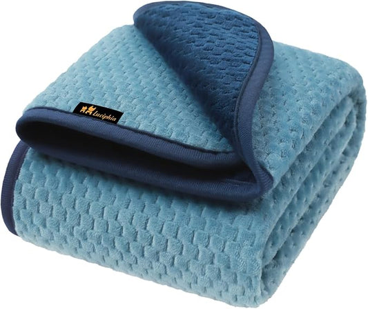 Luciphia Waterproof Blanket for Small Dog Cat Puppy Ultra-Soft & Calming Pet Throw Reversible Warm Fleece Durable Furniture Crate Couch Cover Protector Machine Washable Leakproof Blue, S (40''x28'') by luciphia