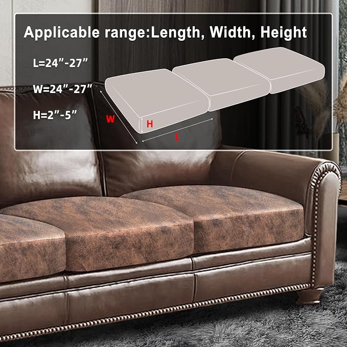 ANARACHON Leather Look Couch Cushion Covers Sofa Seat Slipcovers Sets Couches Furniture Protector for Sectional Armchair Loveseat Pets Kids Stretch Spandex Fabric (3 Cushion Sofa, Light Brown) - Image 3