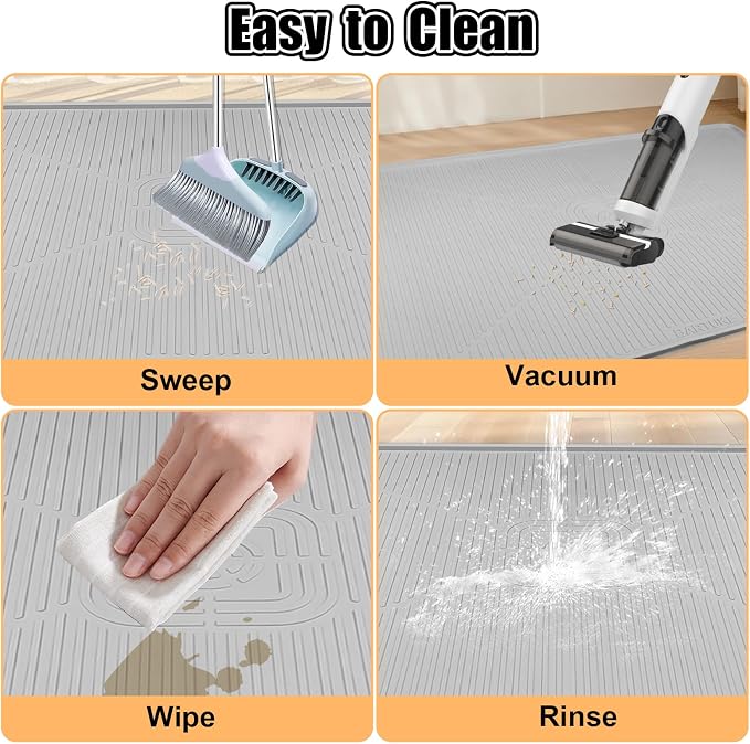 Silicone Cat Litter Mat 45" x 30" Cat Mat for Litter Box, Light Grey | Extra Large Cat Litter Trapping Mat for Floor, Waterproof, Non-Slip Kitty Litter Box Mat with Raised Edge, Easy to Clean - Image 7