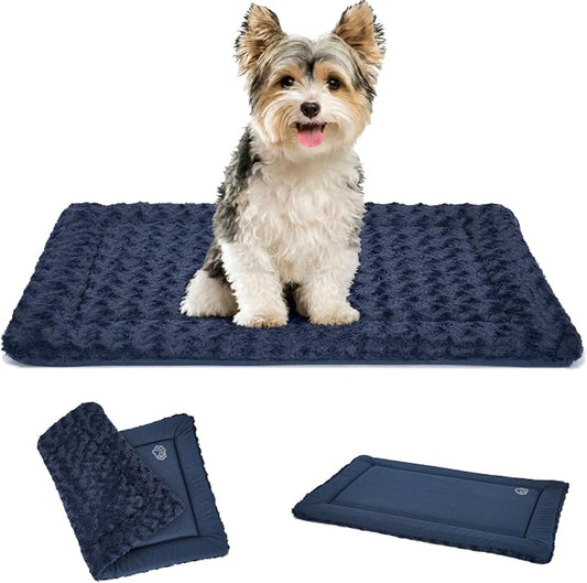 EMPSIGN Dog Crate Pad for 24"x18" Dog Crate, Plush/Canvas Navy | Reversible Kennel Mat (Cool & Warm), Machine Washable, Cozy Plush Sleeping Pad, All-Season Pet Bed by EMPSIGN