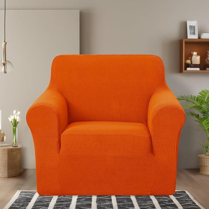 U-NICE HOME Stretch Couch Cover Slipcover for 3 Cushion Sofa, Orange | 1-Piece Sofa cover, Washable, Pet friendly, Furniture protector, Polyester Spandex Jacquard fabric - Image 2
