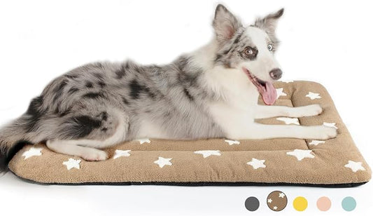 Mora Pets Dog Crate Pad Dog Kennel Bed Mat for Large Dogs Washable Cute Star Pet Bed for 36 inch Cage Ultra Soft Flat Puppy Cat Cushion for Cozy Sleeping Anti-Slip Brown 36 x 23 by MoraPets