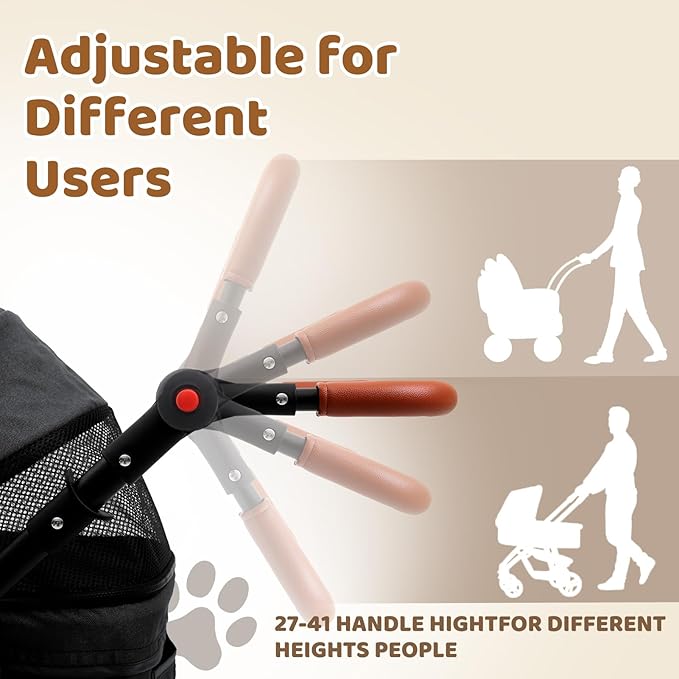 Dog Stroller for 2 Dogs, Pet Stroller for 2 Small Dogs, 360°All-Terrain 4-Wheel Cat & Dog Stroller, Adjustable Handle & Canopy, Cup Holder, Storage Organizer, Foldable & Ventilated (Black)